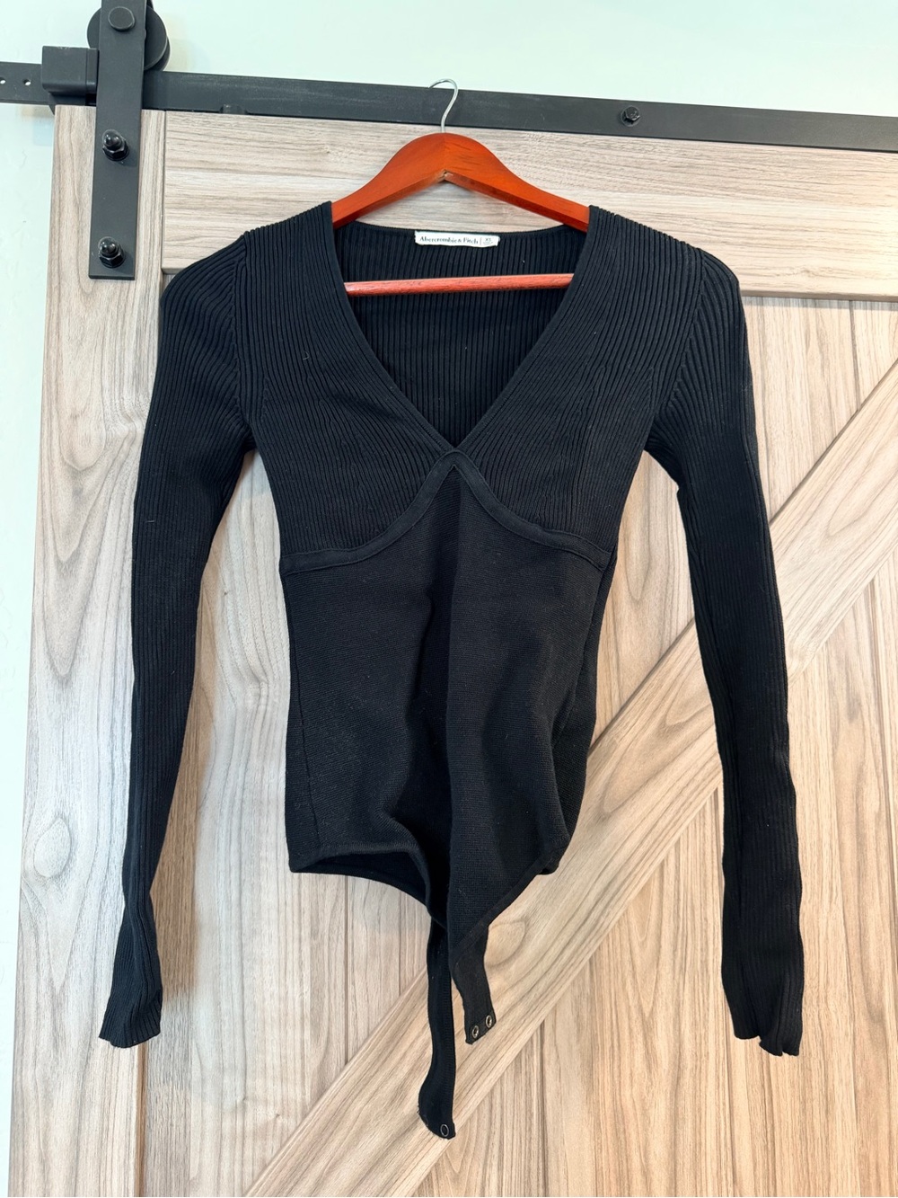 Abercrombie & Fitch Black Ribbed V-Neck Long Sleeve Bodysuit